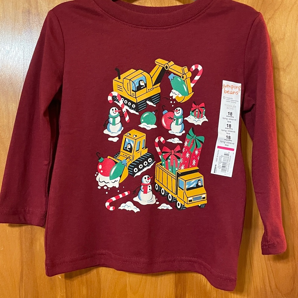 Jumping Beans Maroon Holiday Construction Long Sleeve Tee